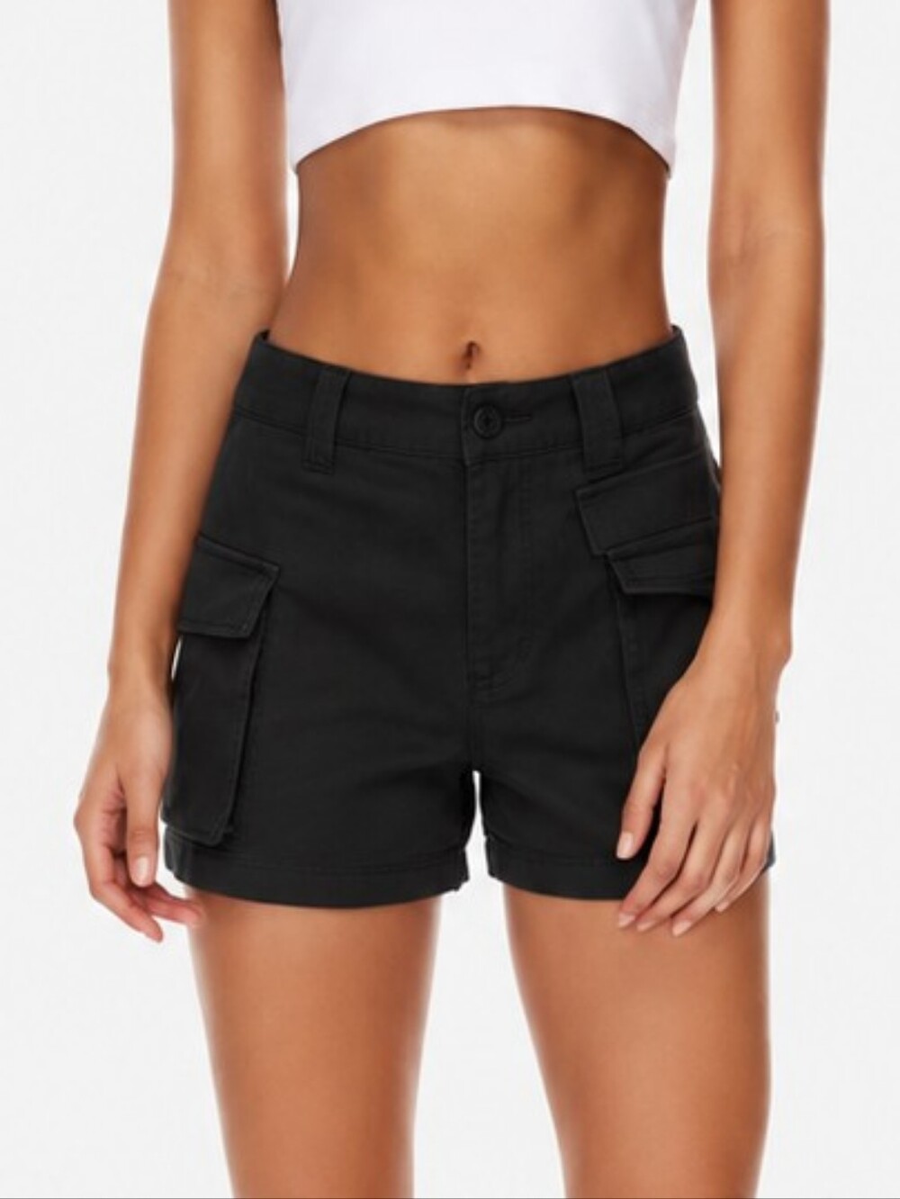 TNA (78$) | Black Cargo Shorts with Flap Pockets, Size XS